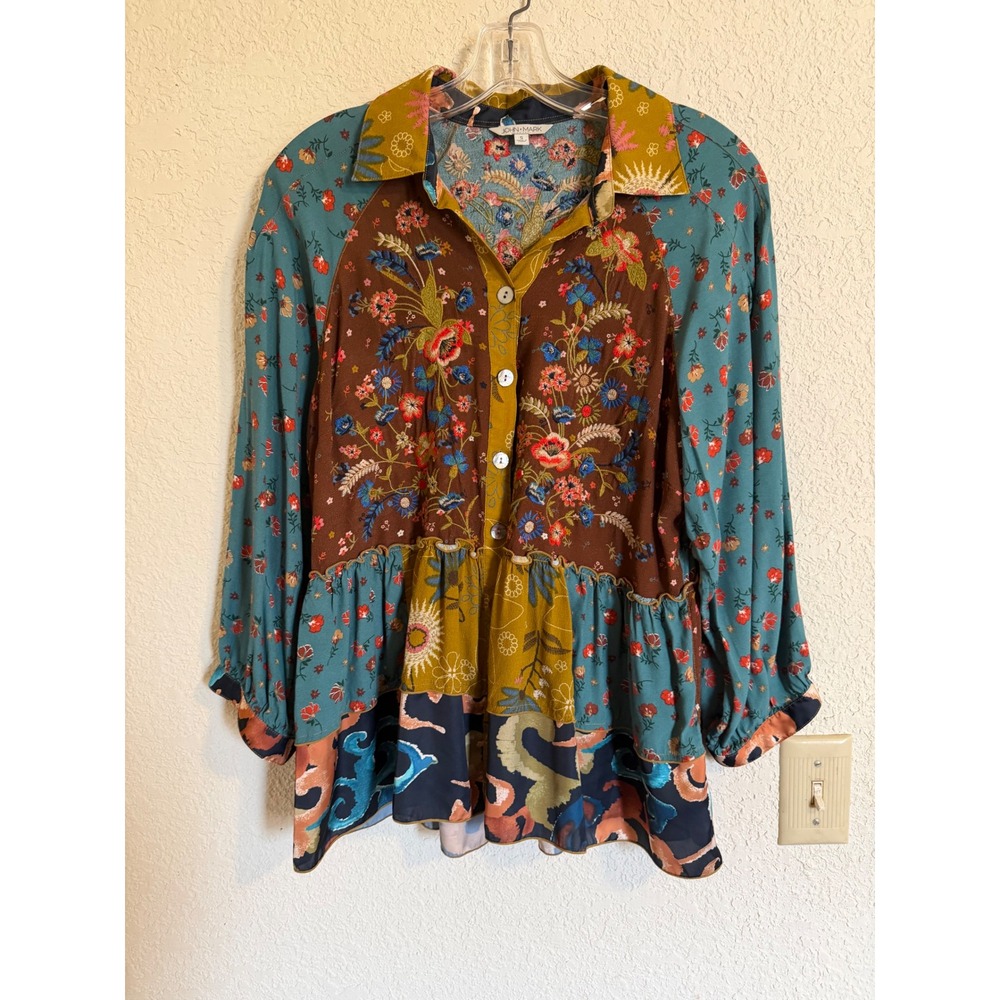 John Mark Women Teal Rust Patchwork Embroidered F… - image 7